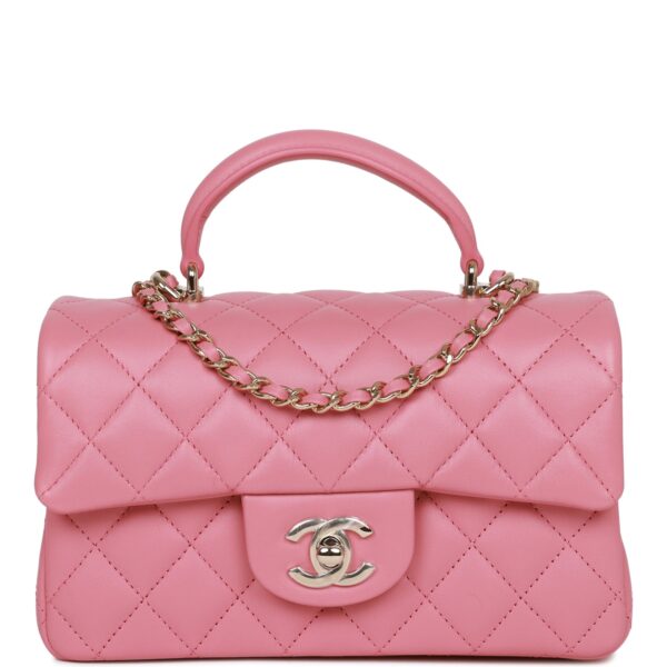 Chanel Mini Rectangular Flap with Top Handle Dark Pink Lambskin