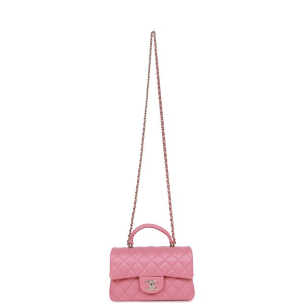 Chanel Mini Rectangular Flap with Top Handle Dark Pink Lambskin Light Gold Hardware - Image 5