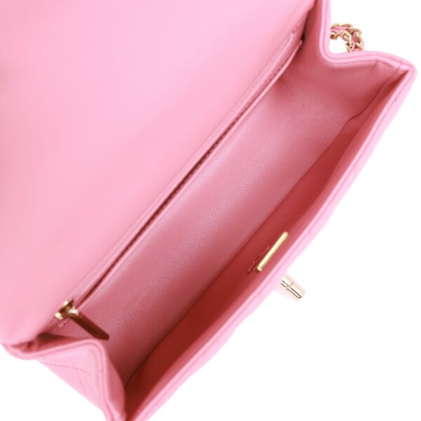 Chanel Mini Rectangular Flap with Top Handle Dark Pink Lambskin Light Gold Hardware - Image 4