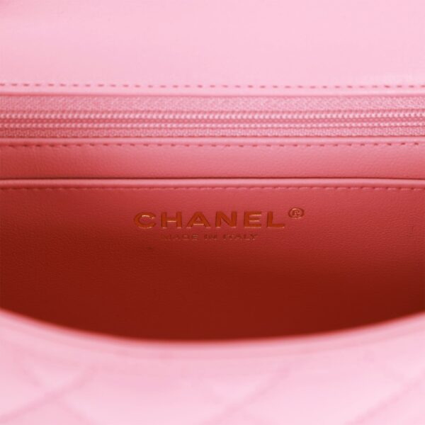 Chanel Mini Rectangular Flap with Top Handle Dark Pink Lambskin Light Gold Hardware - Image 3