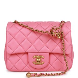 Chanel Pearl Crush Mini Square Flap Bag Pink Lambskin Antique