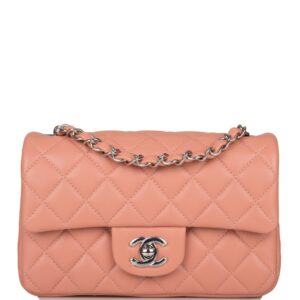 Chanel mini rectangular flap bag rose lambskin silver hardware