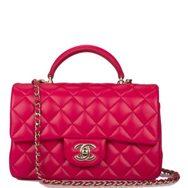 Chanel Mini Rectangular Flap with Top Handle Dark Pink Lambskin