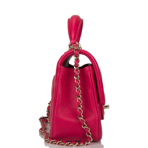 Chanel Mini Rectangular Flap with Top Handle Dark Pink Lambskin Light Gold Hardware - Image 5