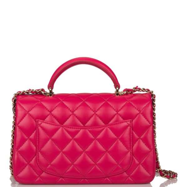 Chanel Mini Rectangular Flap with Top Handle Dark Pink Lambskin Light Gold Hardware - Image 4