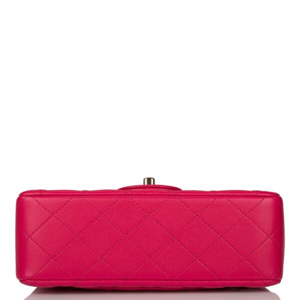 Chanel Mini Rectangular Flap with Top Handle Dark Pink Lambskin Light Gold Hardware - Image 3