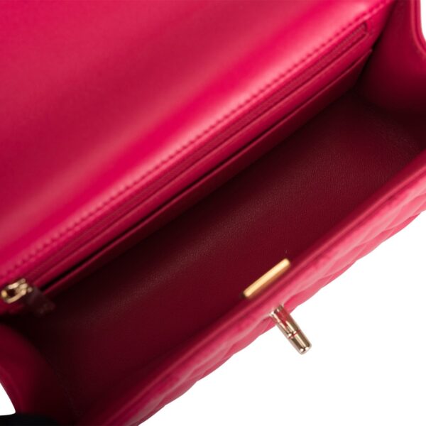 Chanel Mini Rectangular Flap with Top Handle Dark Pink Lambskin Light Gold Hardware - Image 2