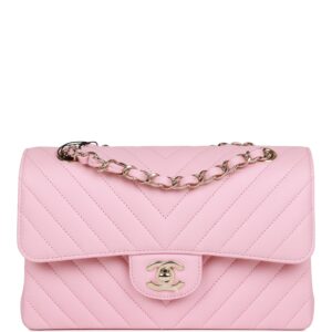 Chanel Mini Chevron Classic Double Flap Pink Calfskin Light Gold | Buy Chanel Small Chevron Classic Double Flap Online