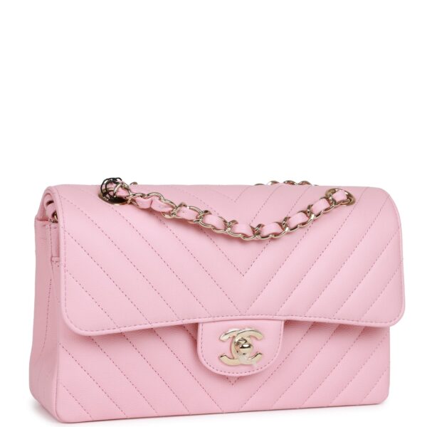 Chanel Mini Chevron Classic Double Flap Pink Calfskin Light Gold Hardware - Image 2