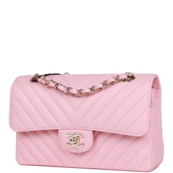 Chanel Mini Chevron Classic Double Flap Pink Calfskin Light Gold Hardware - Image 7