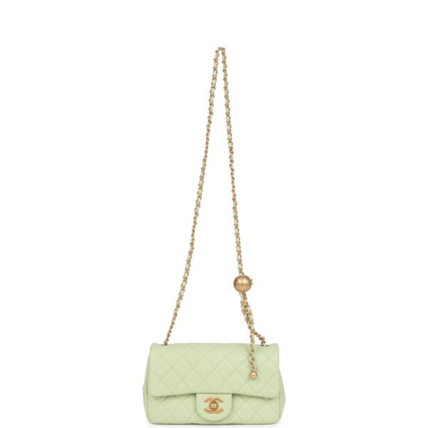 Chanel Pearl Crush Mini Rectangular Flap Bag Green Lambskin Antique Gold Hardware - Image 6