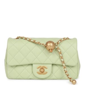 Chanel Pearl Crush Mini Rectangular Flap Bag Green Lambskin