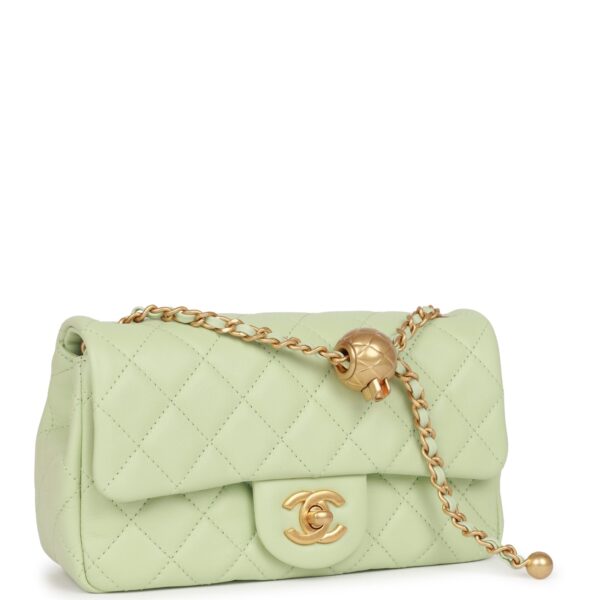 Chanel Pearl Crush Mini Rectangular Flap Bag Green Lambskin Antique Gold Hardware - Image 2