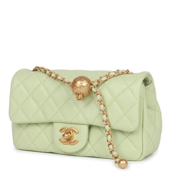 Chanel Pearl Crush Mini Rectangular Flap Bag Green Lambskin Antique Gold Hardware - Image 8