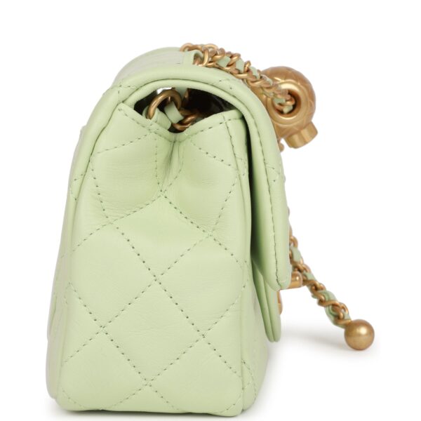 Chanel Pearl Crush Mini Rectangular Flap Bag Green Lambskin Antique Gold Hardware - Image 10