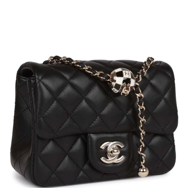 Chanel Pearl Crush Mini Square Flap Bag Black Lambskin Light Gold Hardware - Image 2