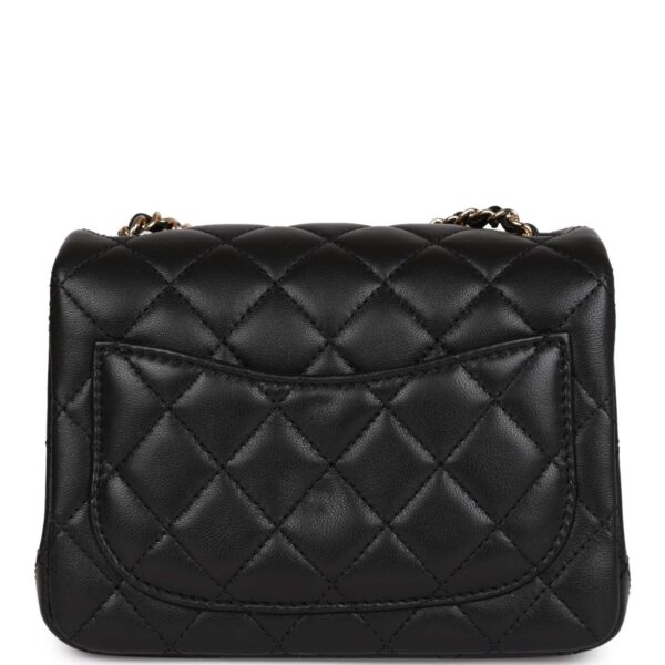 Chanel Pearl Crush Mini Square Flap Bag Black Lambskin Light Gold Hardware - Image 9