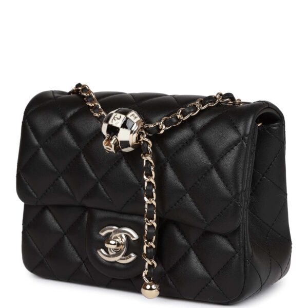 Chanel Pearl Crush Mini Square Flap Bag Black Lambskin Light Gold Hardware - Image 8