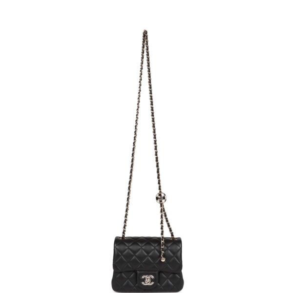 Chanel Pearl Crush Mini Square Flap Bag Black Lambskin Light Gold Hardware - Image 6