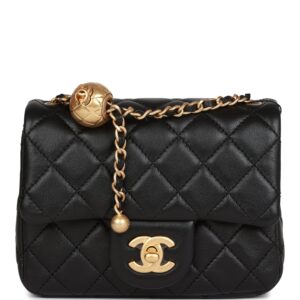 Chanel Pearl Crush Mini Square Flap Bag Black Lambskin Antique