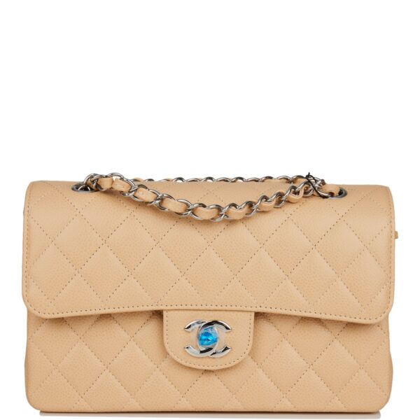 Chanel Mini Classic Double Flap Bag Beige Caviar Silver