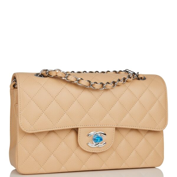 Chanel Mini Classic Double Flap Bag Beige Caviar Silver Hardware - Image 7