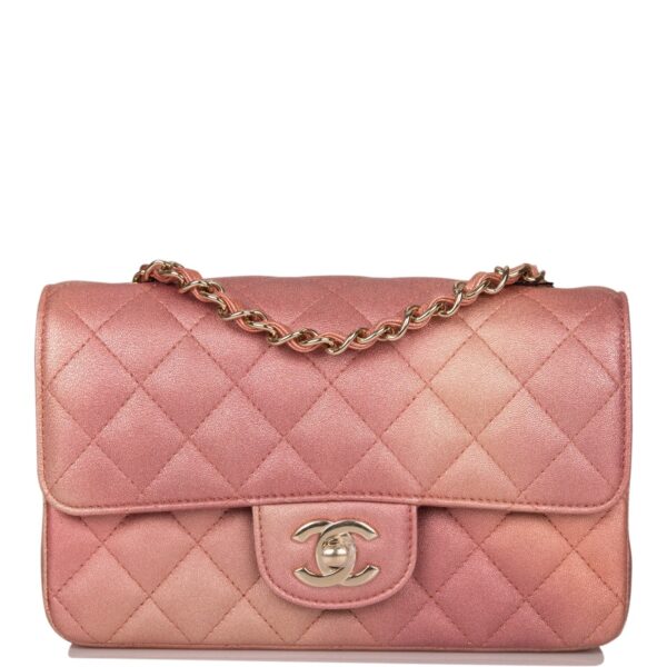 Chanel Mini Rectangular Flap Bag Pink Ombre Metallic Lambskin