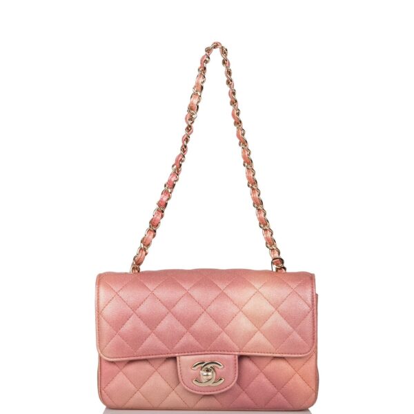 Chanel Mini Rectangular Flap Bag Pink Ombre Metallic Lambskin Light Gold Hardware - Image 5