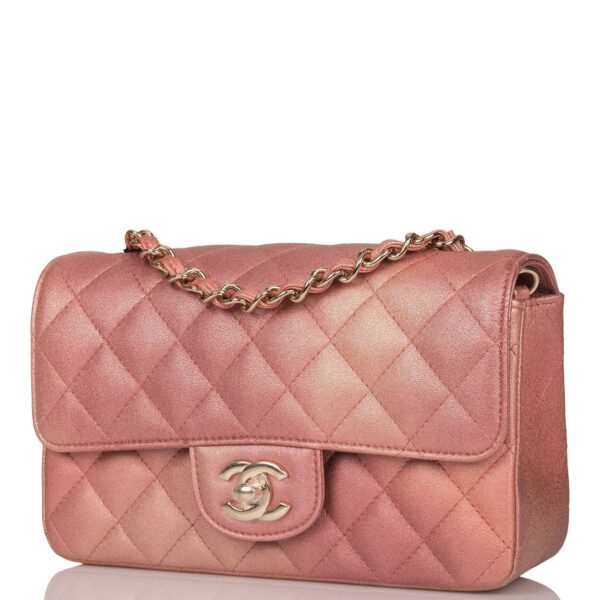 Chanel Mini Rectangular Flap Bag Pink Ombre Metallic Lambskin Light Gold Hardware - Image 7