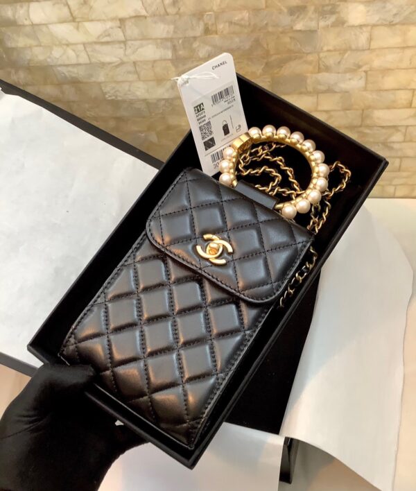 Chanel Mini Black Crossbody Phone Bag With Gold Hard Ware - Image 8