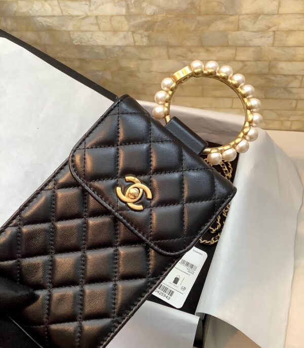 Chanel Mini Black Crossbody Phone Bag With Gold Hard Ware - Image 7