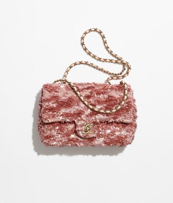 Chanel Cute Flap Mini Bag Sequins & Gold-Tone Metal Light Pink