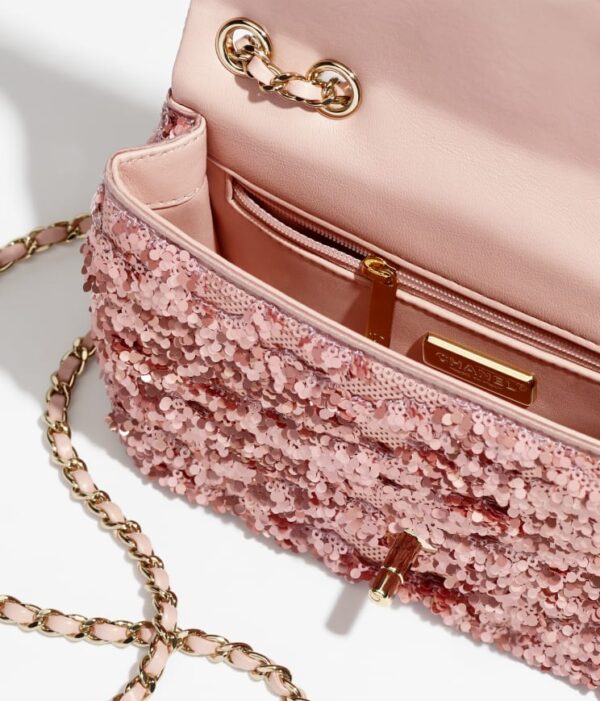 Chanel Cute Flap Mini Bag Sequins & Gold-Tone Metal Light Pink - Image 4