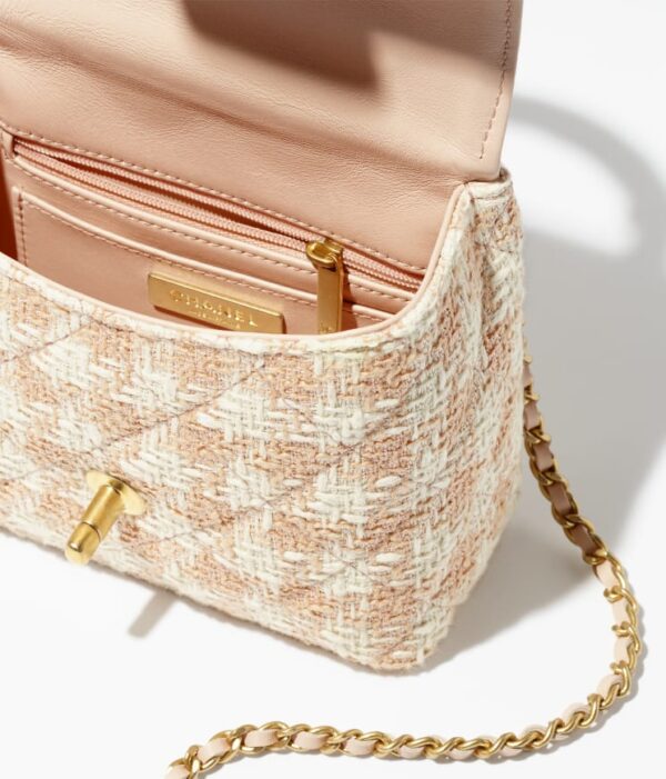 Chanel Mini Flap With Top Handle Bag Gold-Tone Metal Orange & Ecru - Image 4